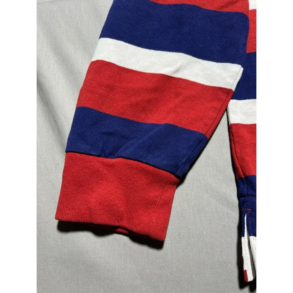 Polo Ralph Lauren Rugby Shirt Men's L Long Sleeve Striped Embroidered Patchwork
